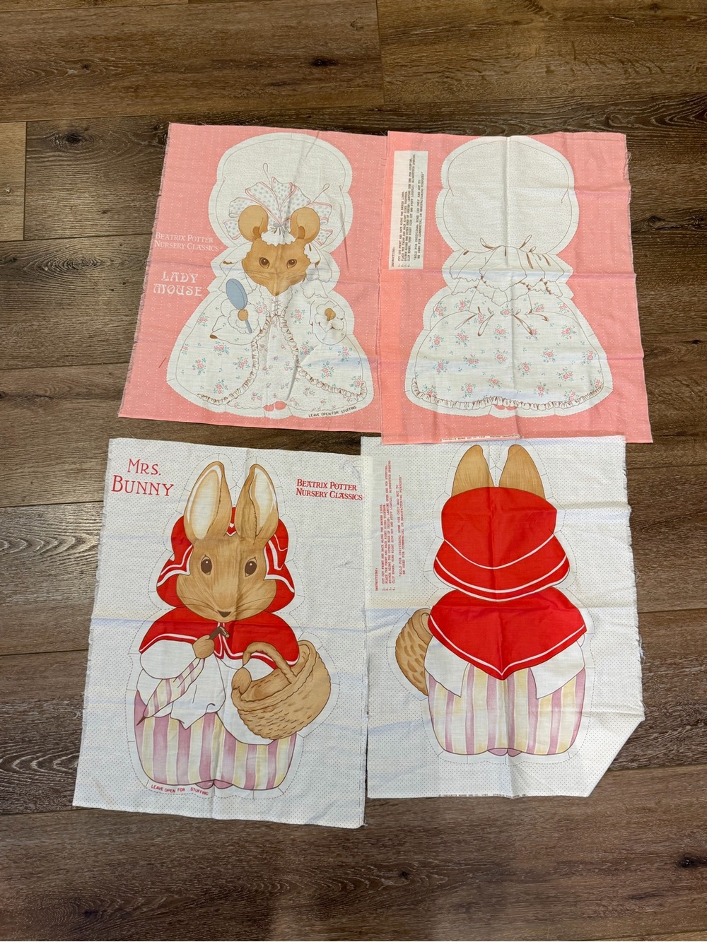 Vintage Beatrix Potter Nursery Sewing Panels - Mrs. Bunny & Lady Mouse